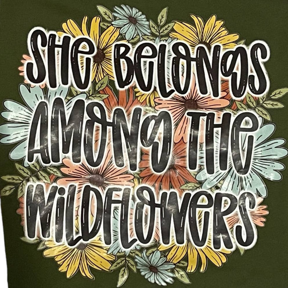 Wildflower Custom T-Shirt Unisex Medium Dark Green Multicolor Graphic Nature New - Picture 2 of 7